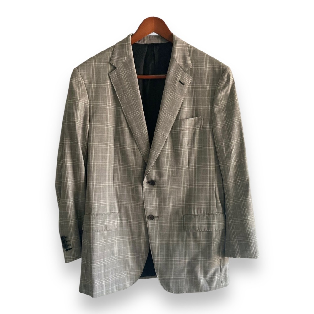E. Thomas Super 130's Grey Glen Plaid Wool Blazer Mens 42R Astor & Black Bespoke
